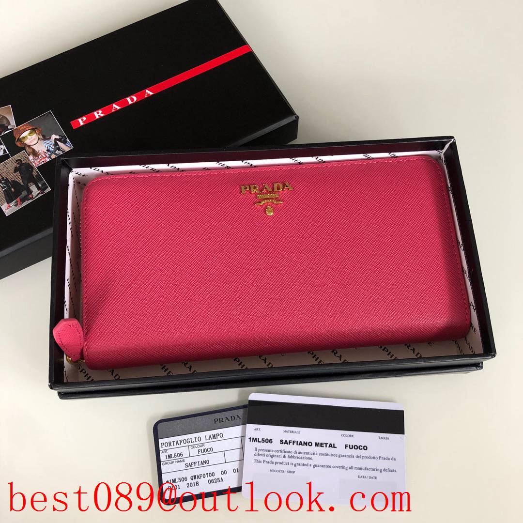 prada rose red long zipper wallet 1ML506 3A copy