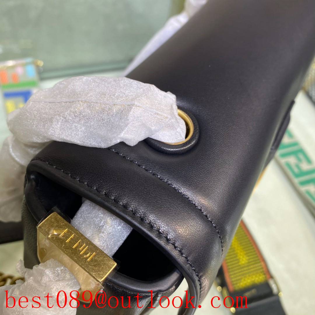 Fendi  black BAGUETTE bag sliding chain shoulder strap soft nappa leather handbag 3A copy