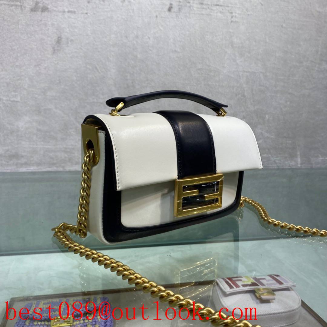Fendi Small black with white chain shoulder strap soft nappa leather handbag BAGUETTE bag 3A copy