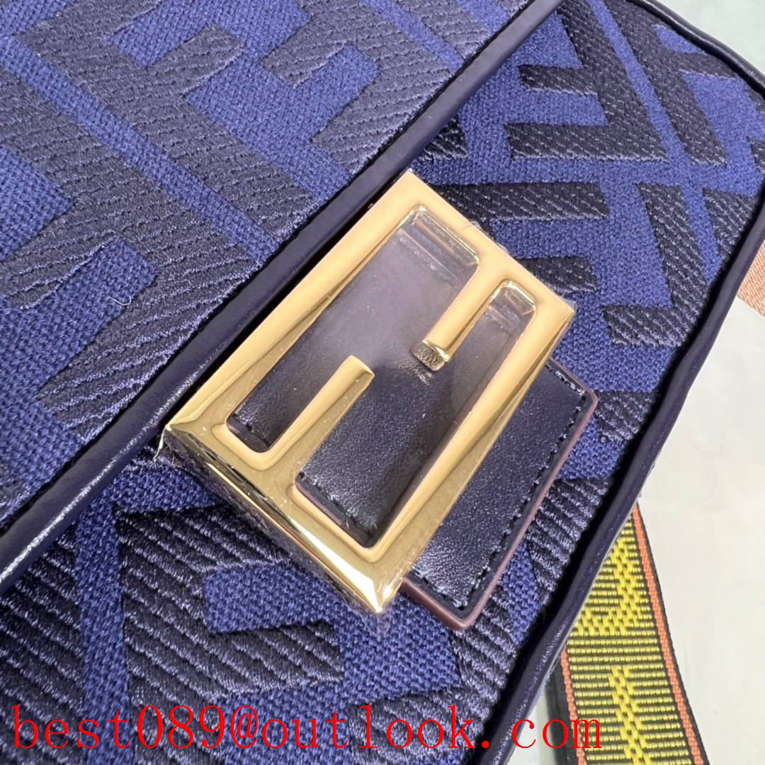 Fendi Blue canvas Medium Iconic Baguette bag tonal embroidered FF motif print Bag 3A copy