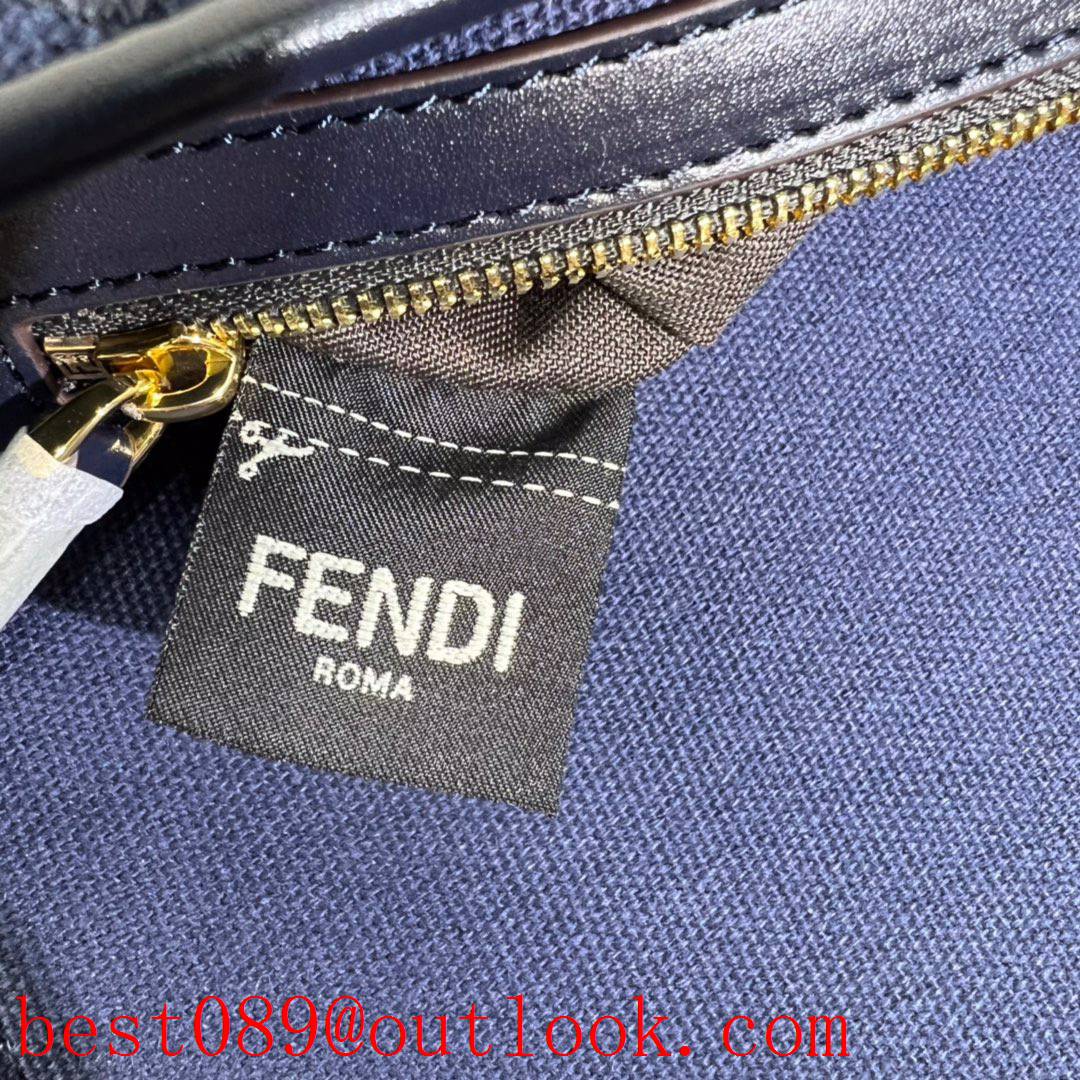 Fendi Blue canvas Medium Iconic Baguette bag tonal embroidered FF motif print Bag 3A copy