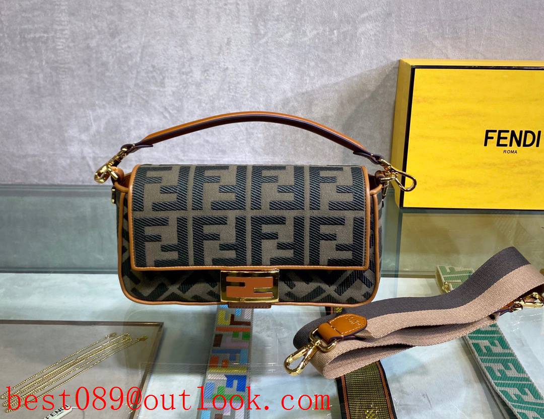 Fendi Iconic Baguette brown canvas FF embroidery handbag shoulder bag 3A copy