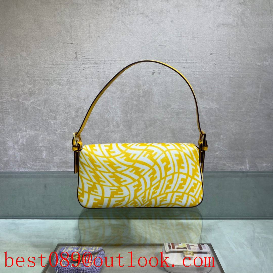 Fendi white FF Vertigo motif yellow enamel Underarm bag yellow Baguette 1997 medium  glazed canvas tote bag 3A copy