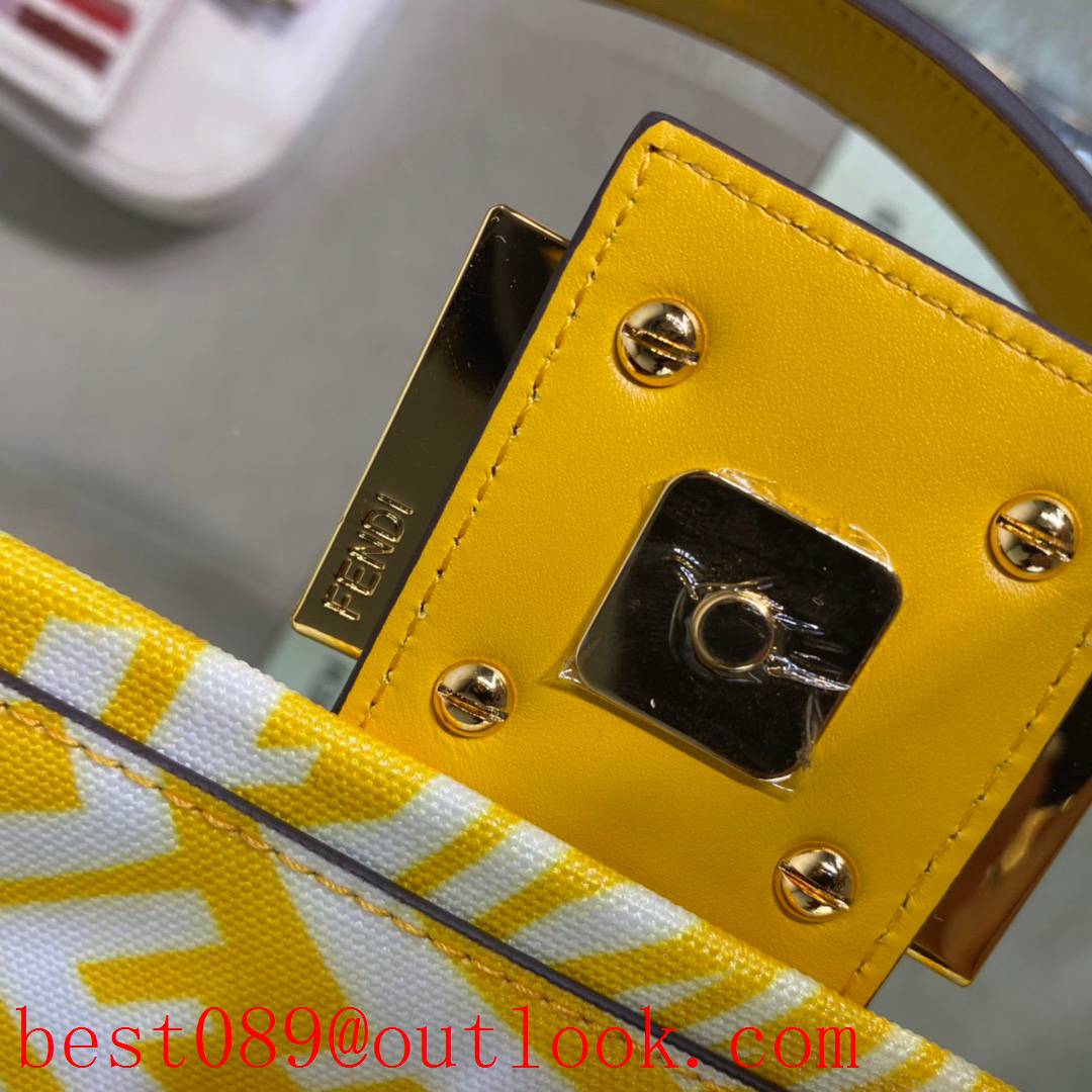 Fendi white FF Vertigo motif yellow enamel Underarm bag yellow Baguette 1997 medium  glazed canvas tote bag 3A copy