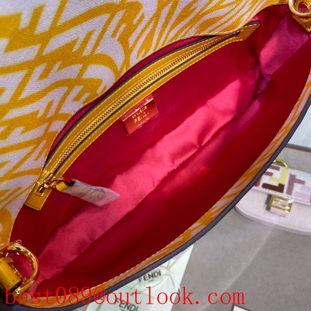 Fendi white FF Vertigo motif yellow enamel Underarm bag yellow Baguette 1997 medium  glazed canvas tote bag 3A copy