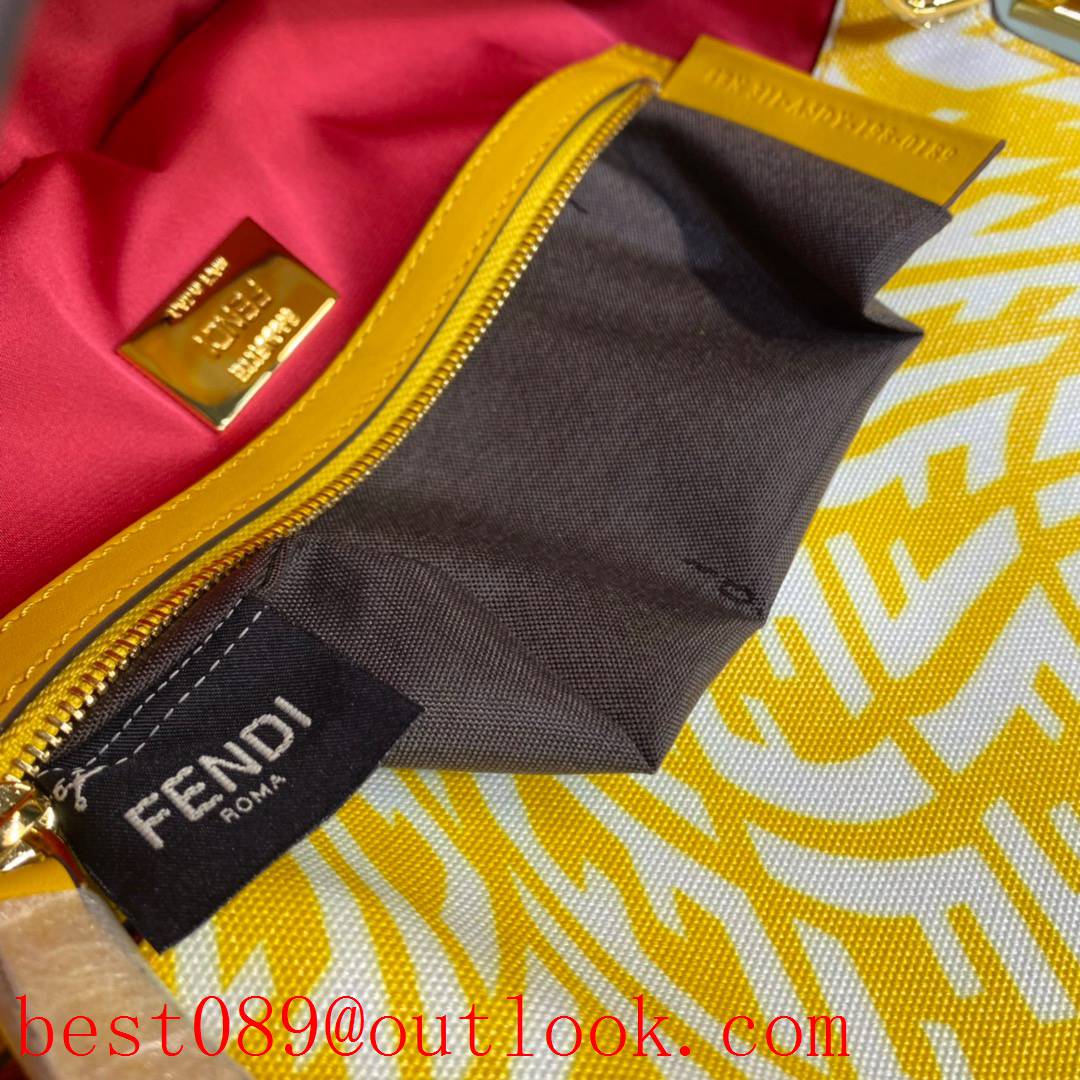 Fendi white FF Vertigo motif yellow enamel Underarm bag yellow Baguette 1997 medium  glazed canvas tote bag 3A copy