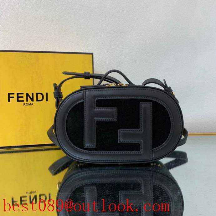 Fendi black medium shoulder FF big letter camera bags cowhide handbag 3A copy