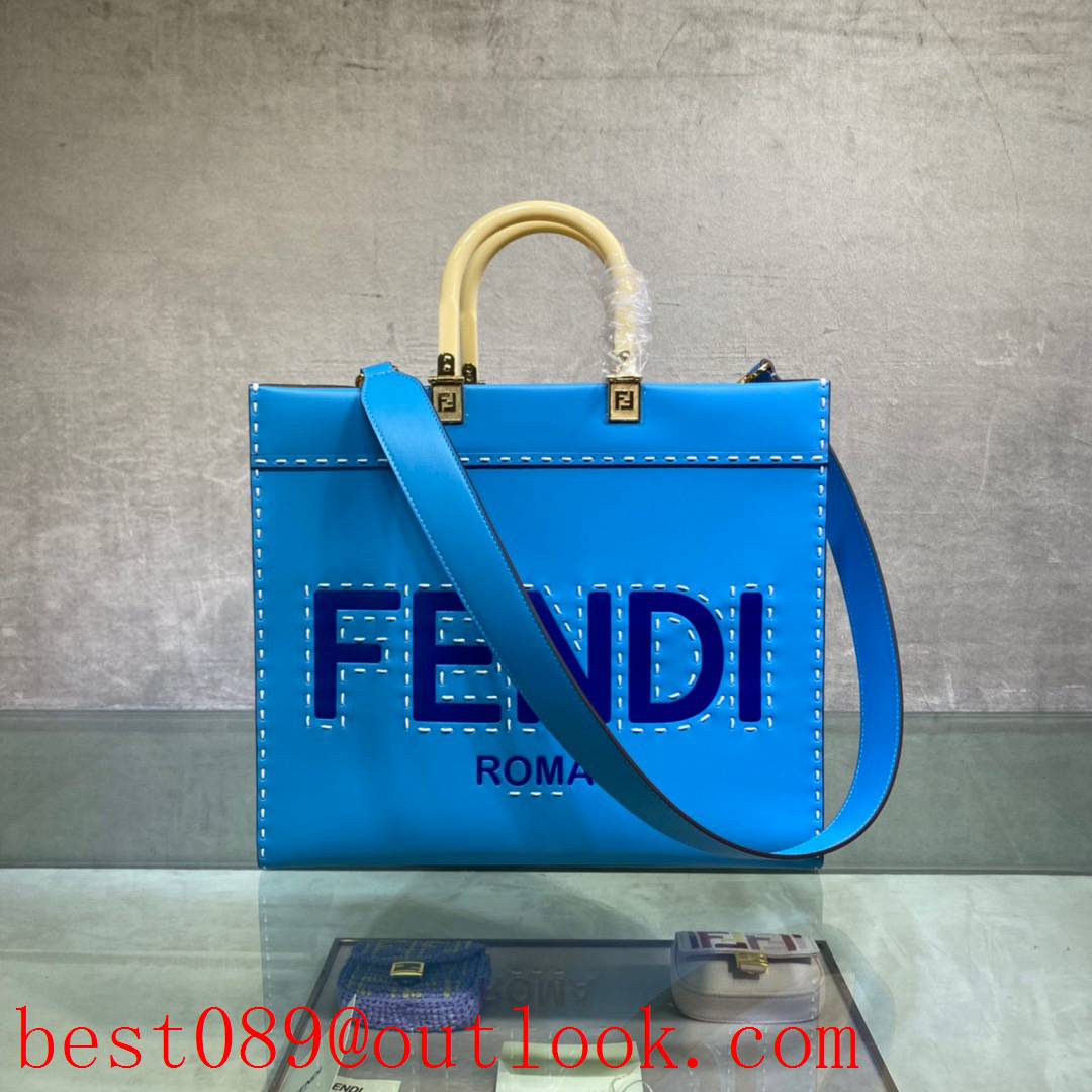 Fendi blue hot-stamped hand stitching Medium Sunshine tote ROMA shoulder bag 3A copy