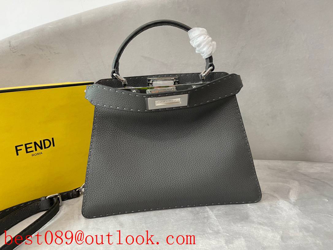 Fendi stone grey full-grain leather iconic Peekaboo ISeeU medium bag hand stitching handbag 3A copy