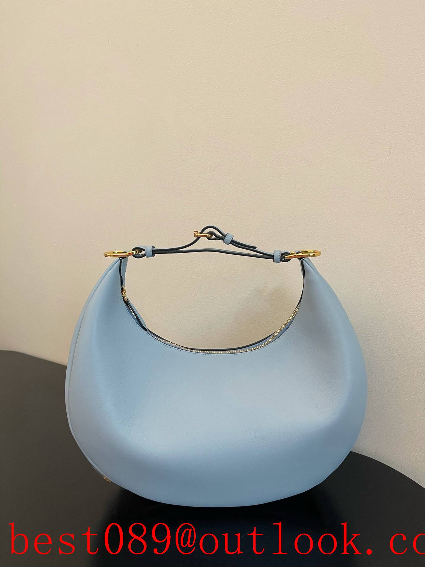 Fendi light blue moon lady bag praphy metal logo underarm big handbag 3A copy