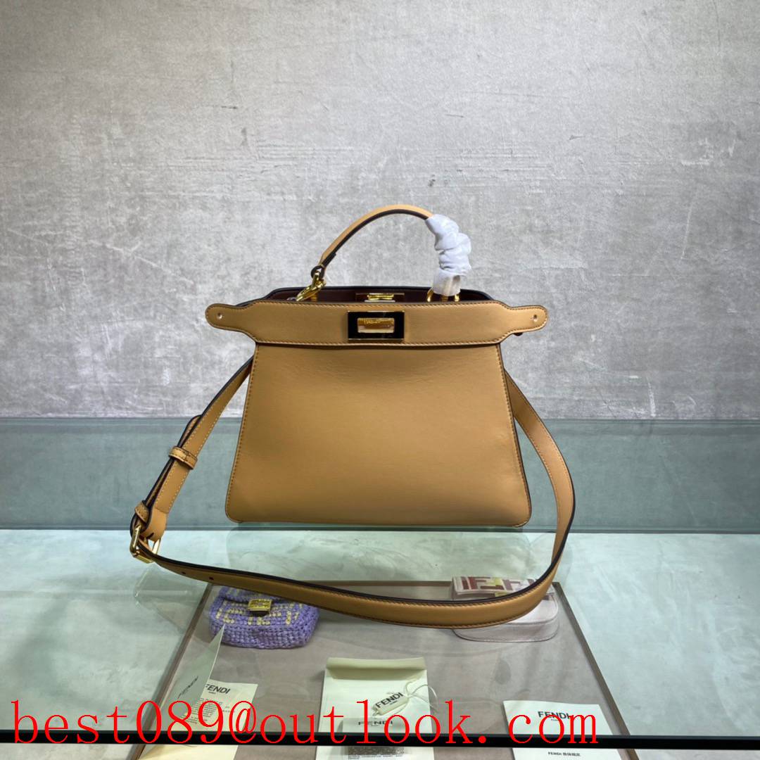 Fendi Iconic Peekaboo Small ISeeU bag in apricot leather brown shoulder bag 3A copy