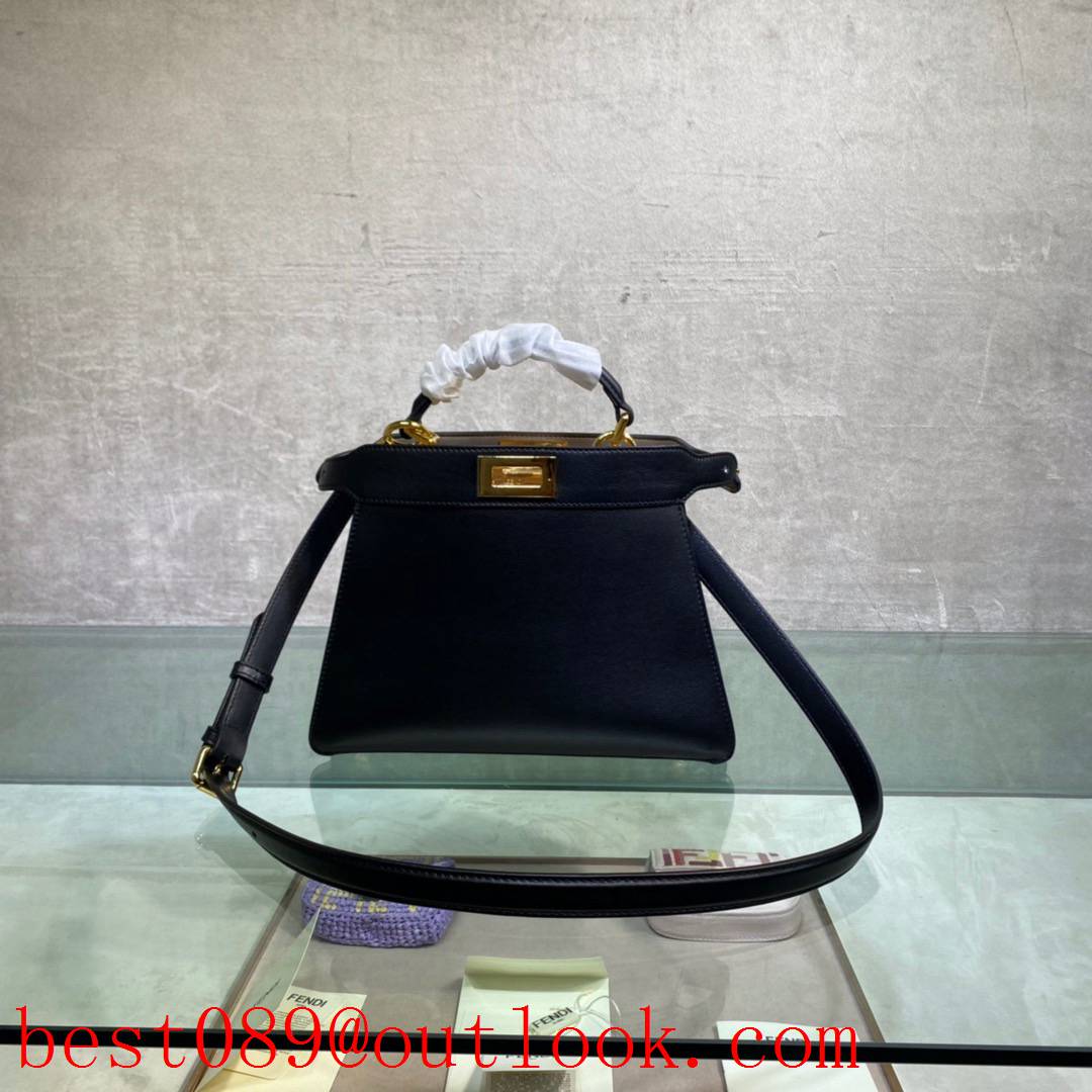Fendi black Iconic Peekaboo Small ISeeU bag in apricot leather brown shoulder bag 3A copy