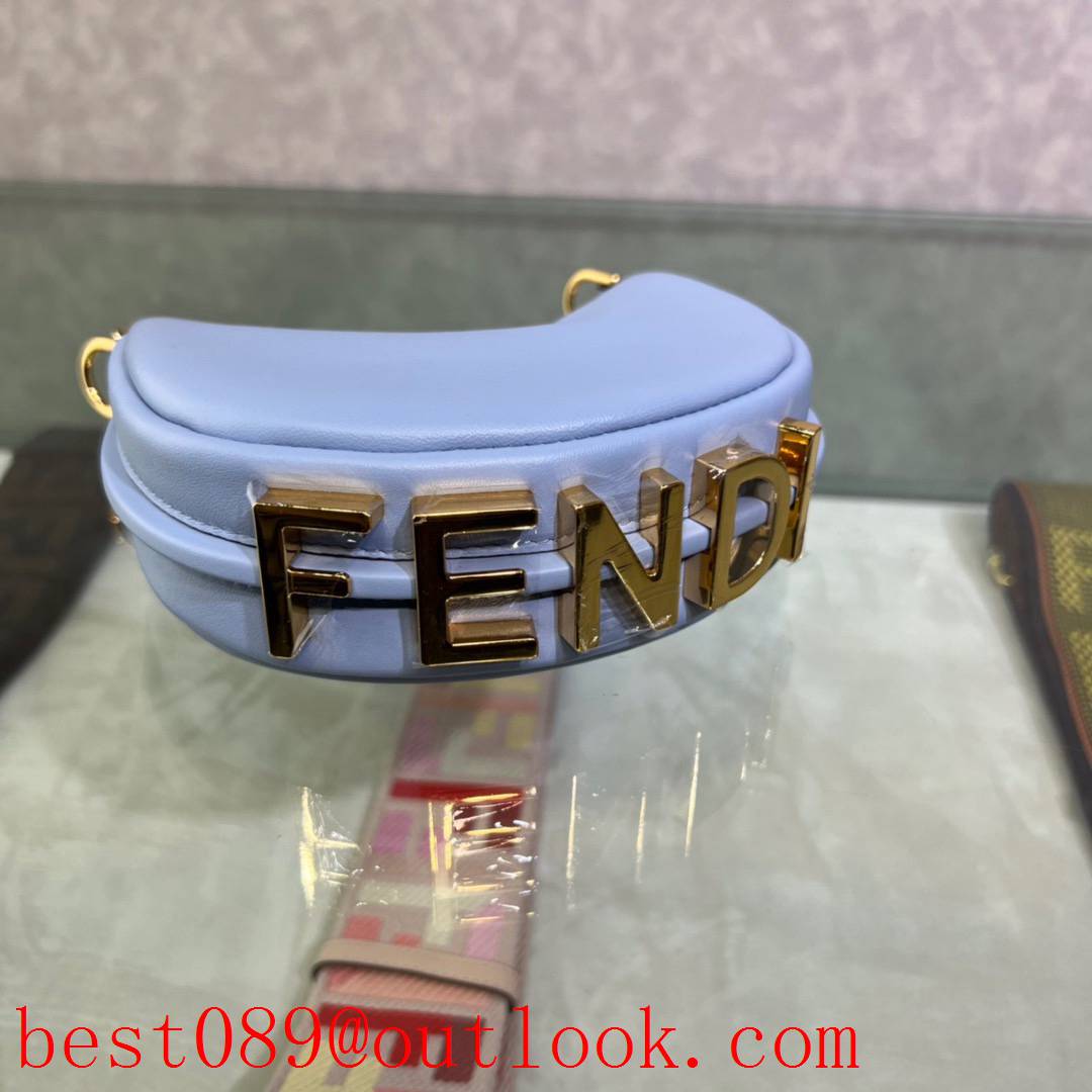 Fendi praphy small classic metal logo underarm bag Light blue clutch moon lady bag 3A copy