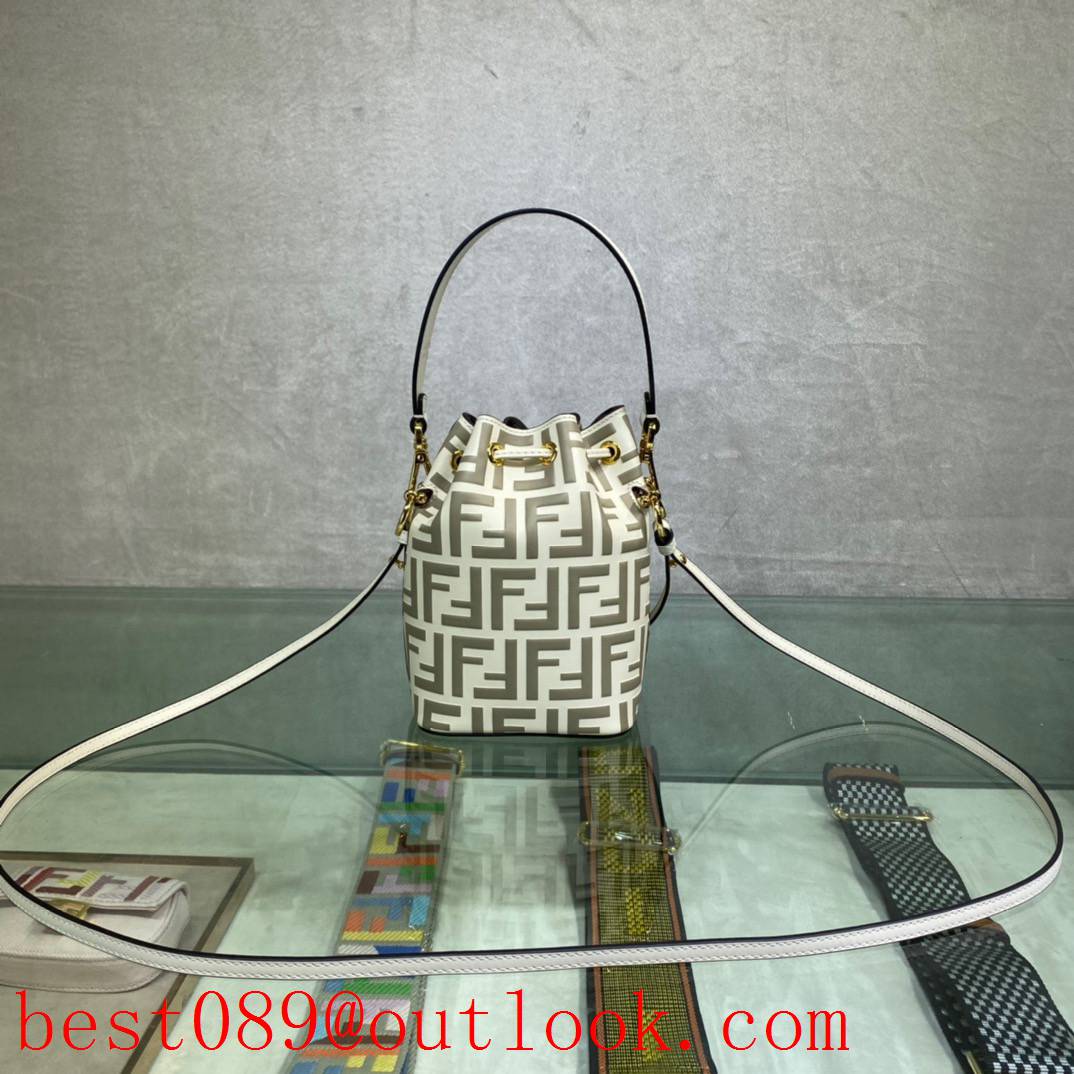 Fendi cream small print Calfskin FF LOGO Bucket Bag 3A copy