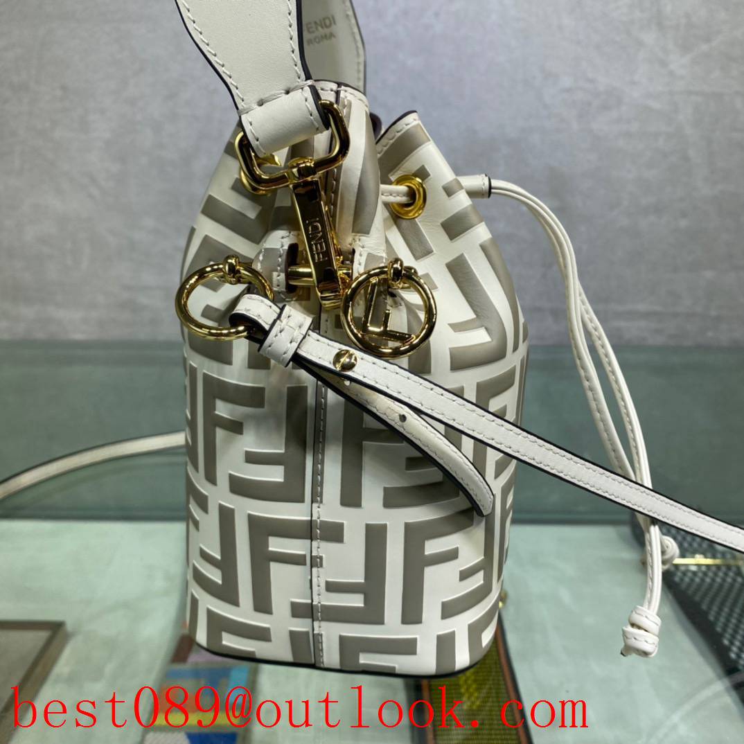 Fendi cream small print Calfskin FF LOGO Bucket Bag 3A copy