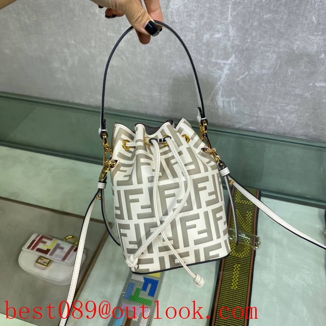 Fendi cream small print Calfskin FF LOGO Bucket Bag 3A copy