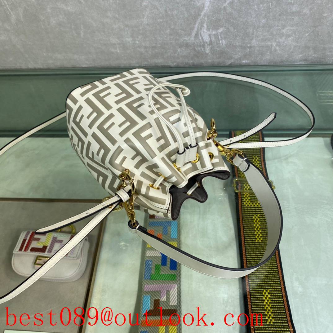 Fendi cream small print Calfskin FF LOGO Bucket Bag 3A copy