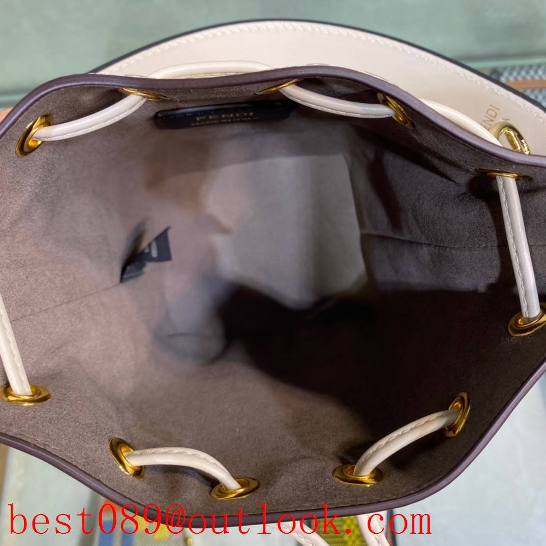 Fendi cream small print Calfskin FF LOGO Bucket Bag 3A copy