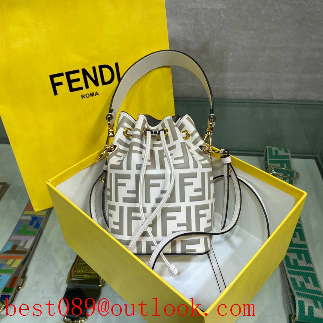 Fendi cream small print Calfskin FF LOGO Bucket Bag 3A copy