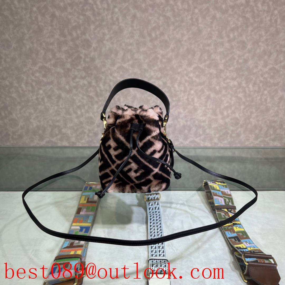 Fendi dark brown MonTresor small bucket handbag FF LOGO Shearing Tapestry Craft bag 3A copy