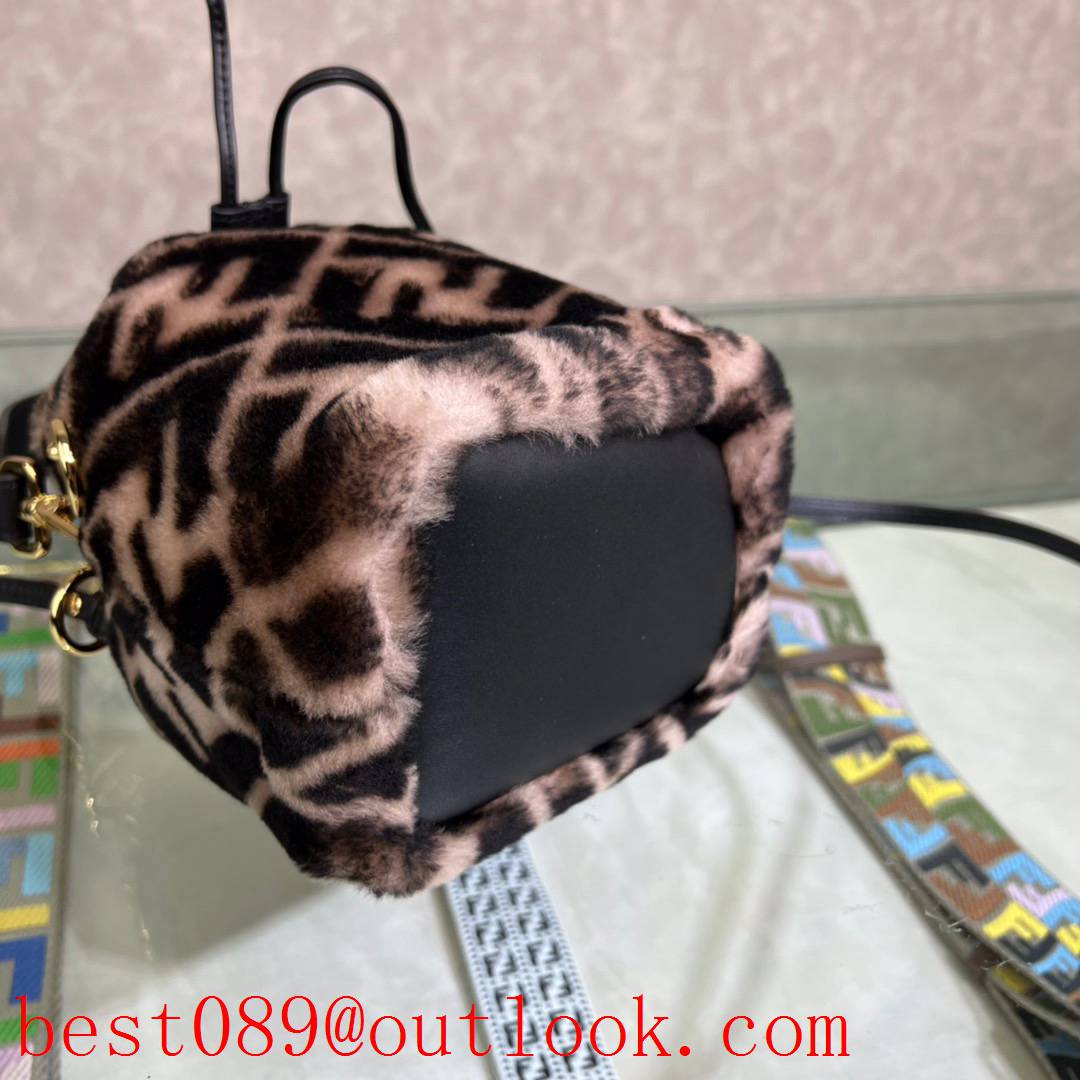 Fendi dark brown MonTresor small bucket handbag FF LOGO Shearing Tapestry Craft bag 3A copy