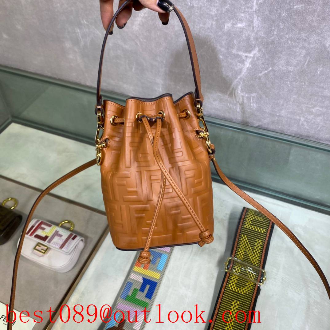 Fendi brown small print Calfskin FF LOGO Bucket Bag 3A copy