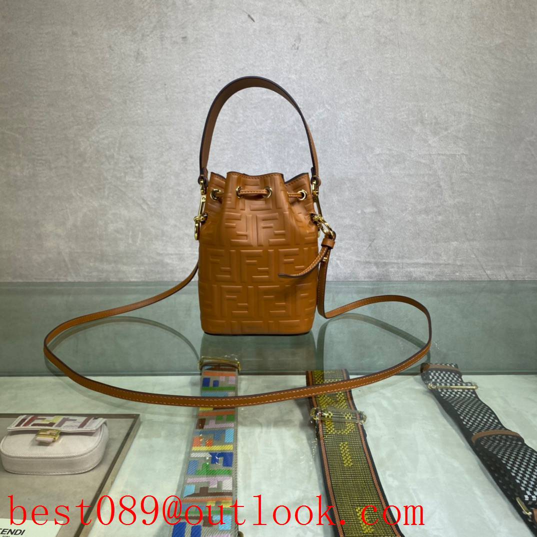 Fendi brown small print Calfskin FF LOGO Bucket Bag 3A copy