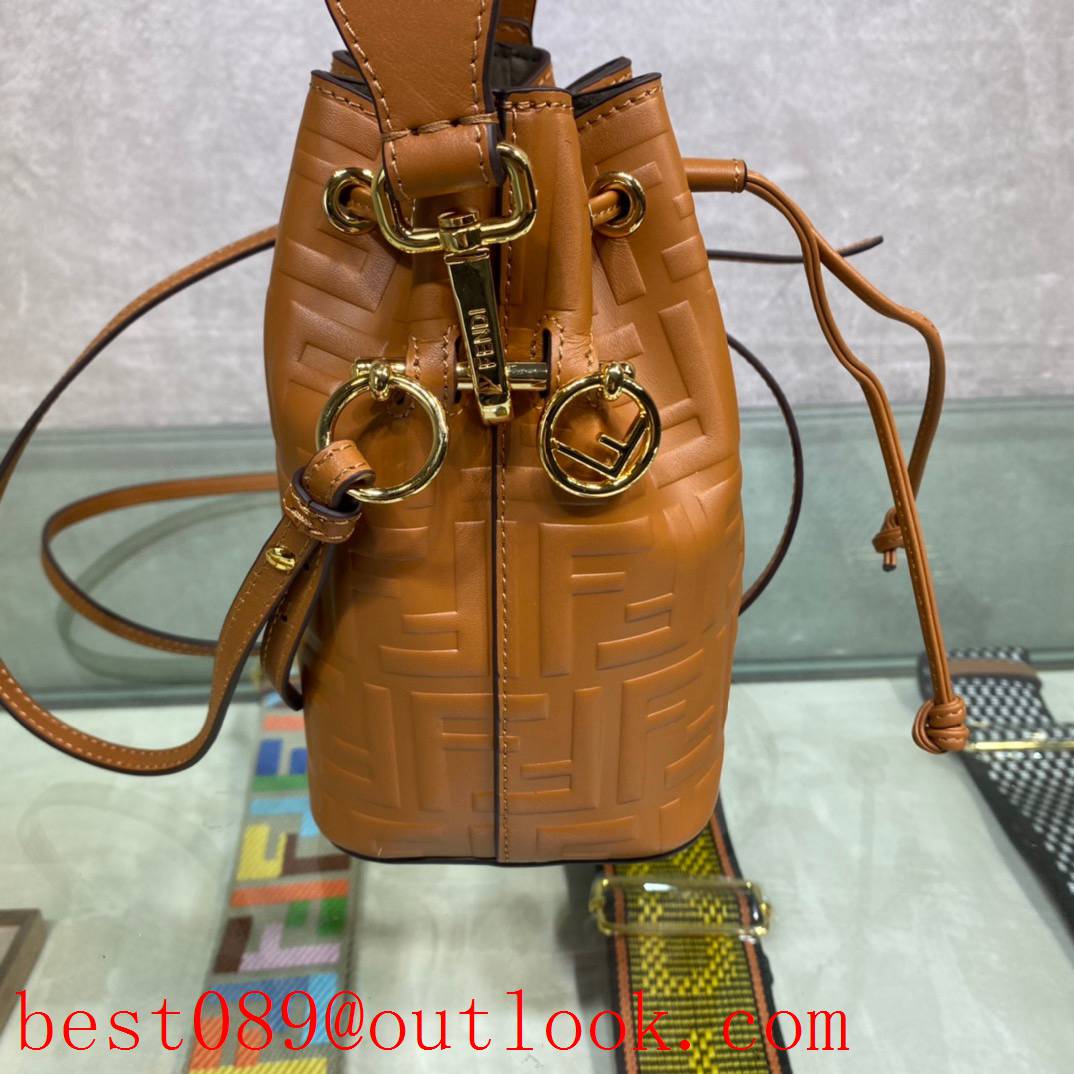 Fendi brown small print Calfskin FF LOGO Bucket Bag 3A copy