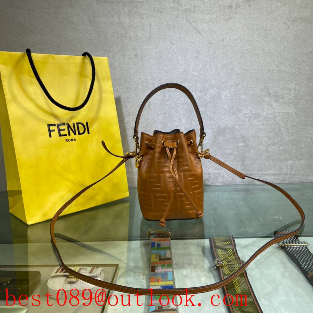 Fendi brown small print Calfskin FF LOGO Bucket Bag 3A copy