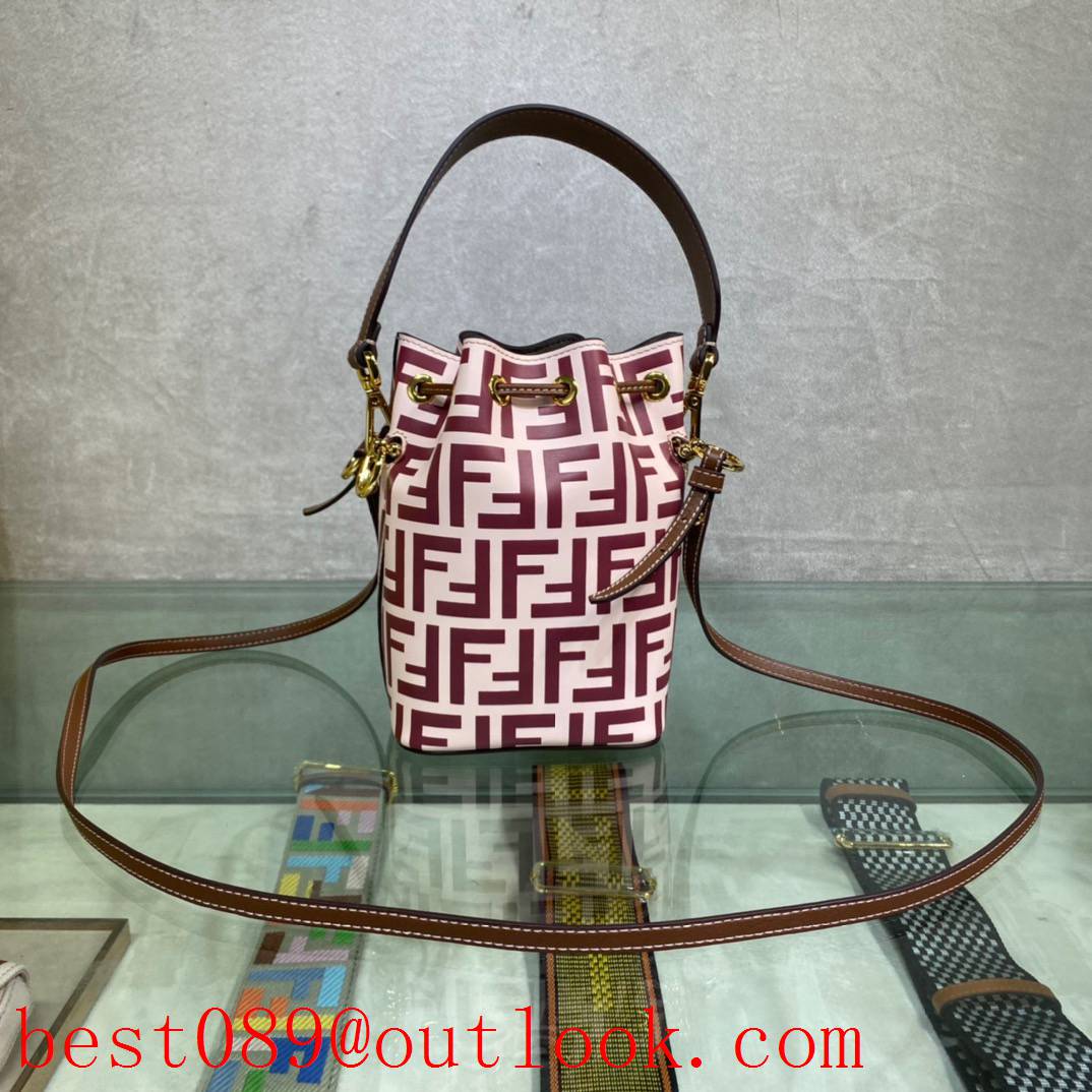 Fendi Calfskin FF LOGO Bucket Rose red small print shoulder bag 3A copy