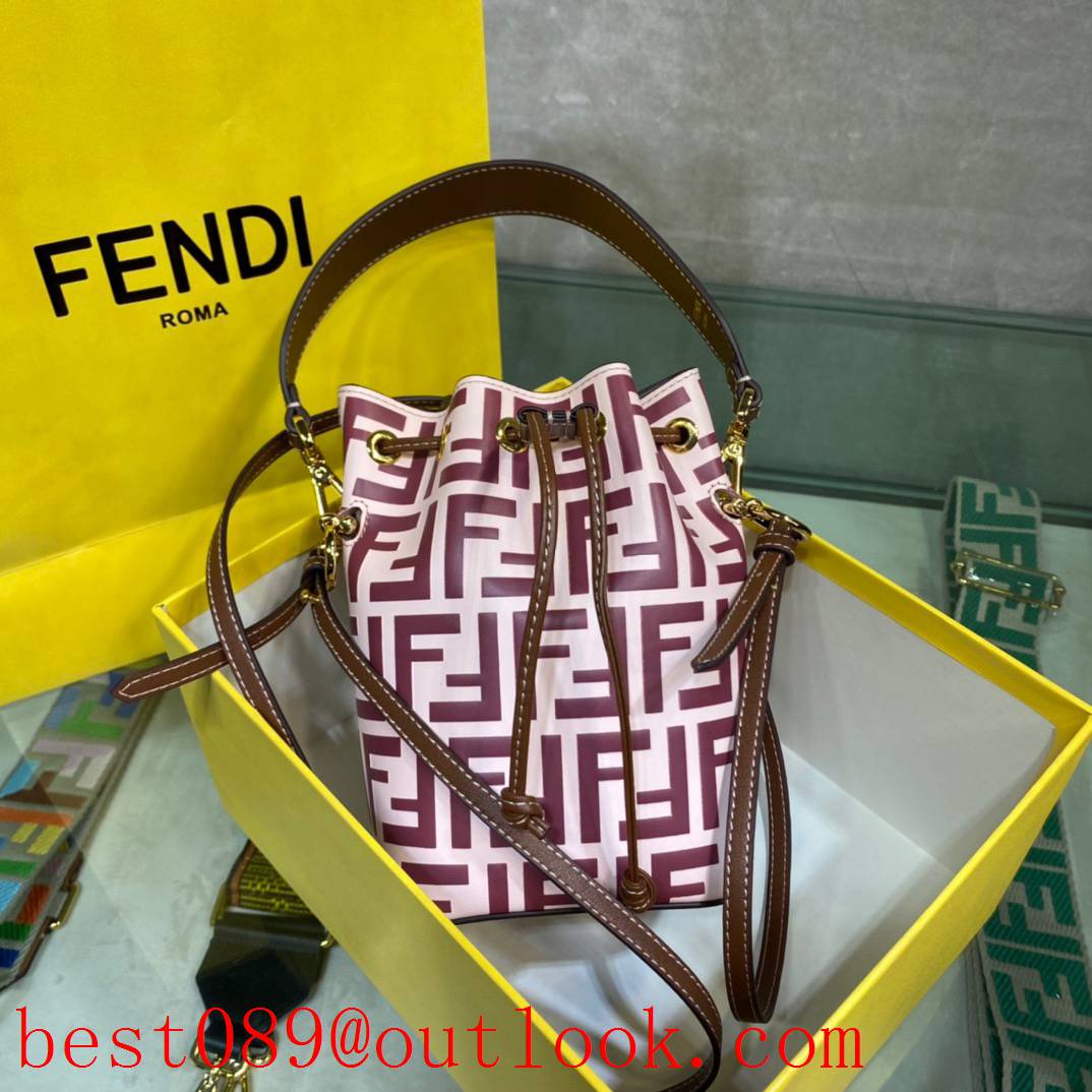 Fendi Calfskin FF LOGO Bucket Rose red small print shoulder bag 3A copy