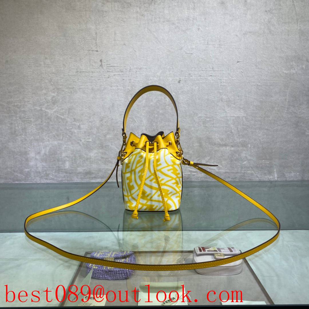 Fendi Yellow small fisheye bucket shoulder metal handware leather shoulder bag 3A copy
