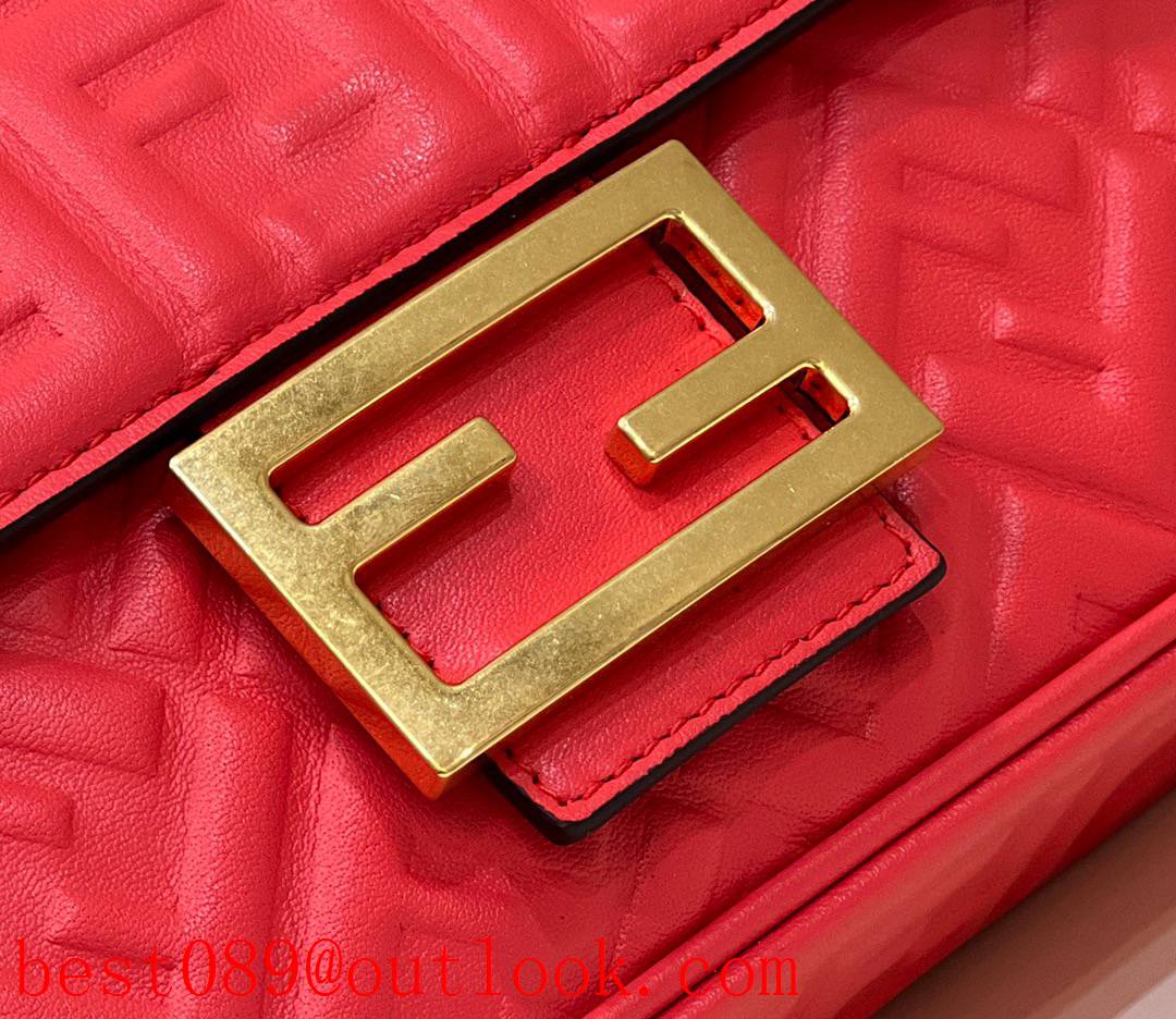 Fendi red baguette leather gold button medium classic embossed chain shoulder bag 3A copy