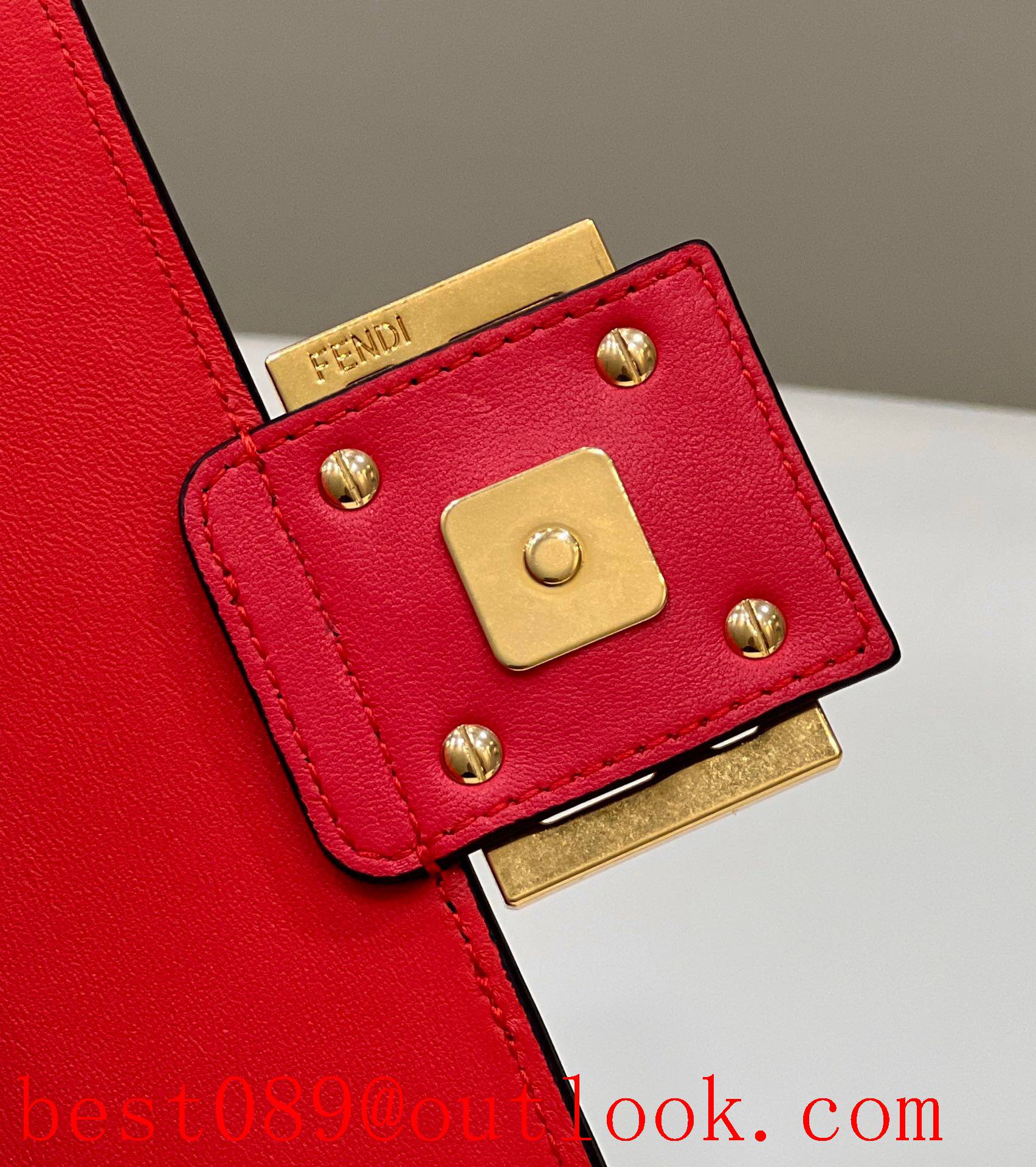 Fendi red baguette leather gold button medium classic embossed chain shoulder bag 3A copy