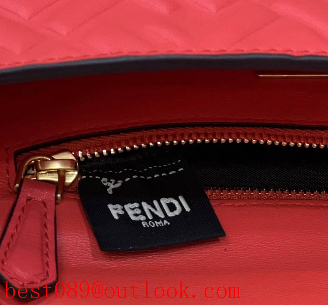 Fendi red baguette leather gold button medium classic embossed chain shoulder bag 3A copy