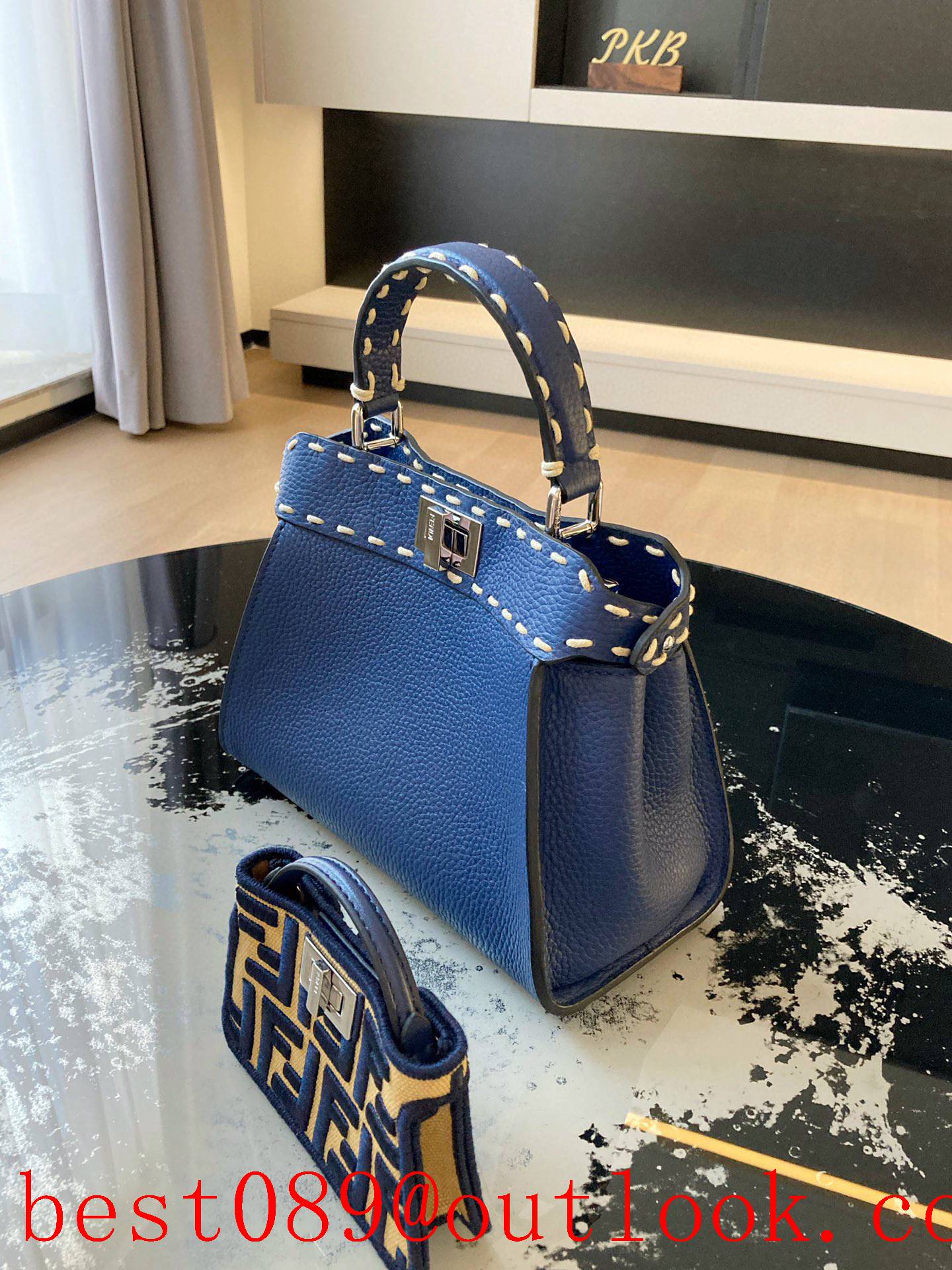 Fendi blue Conic peekaboo full-grain handmade shoulder handbag 3A copy