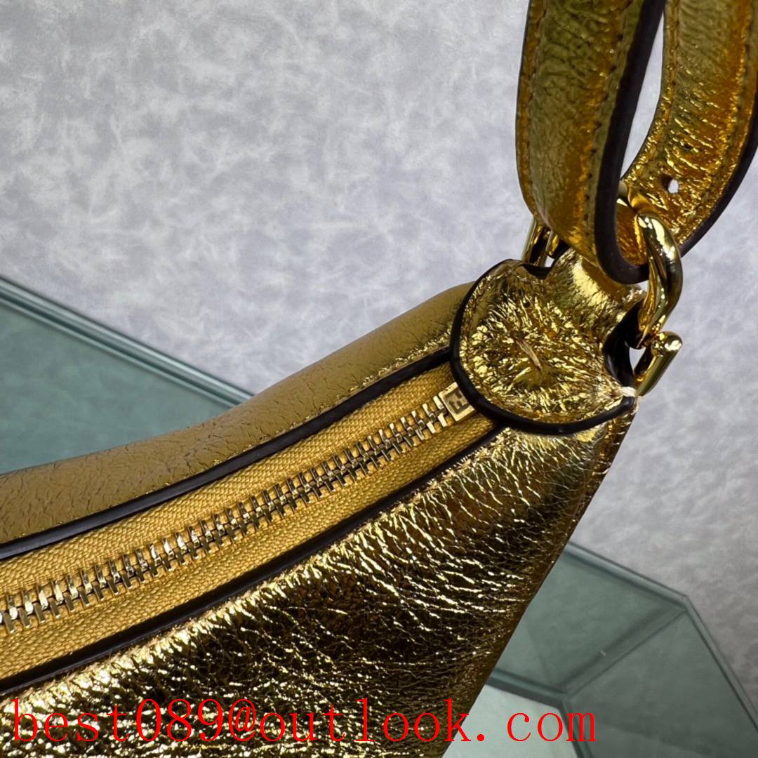 Fendi medium big logo handbag gold praphy leather underarm bag 3A copy