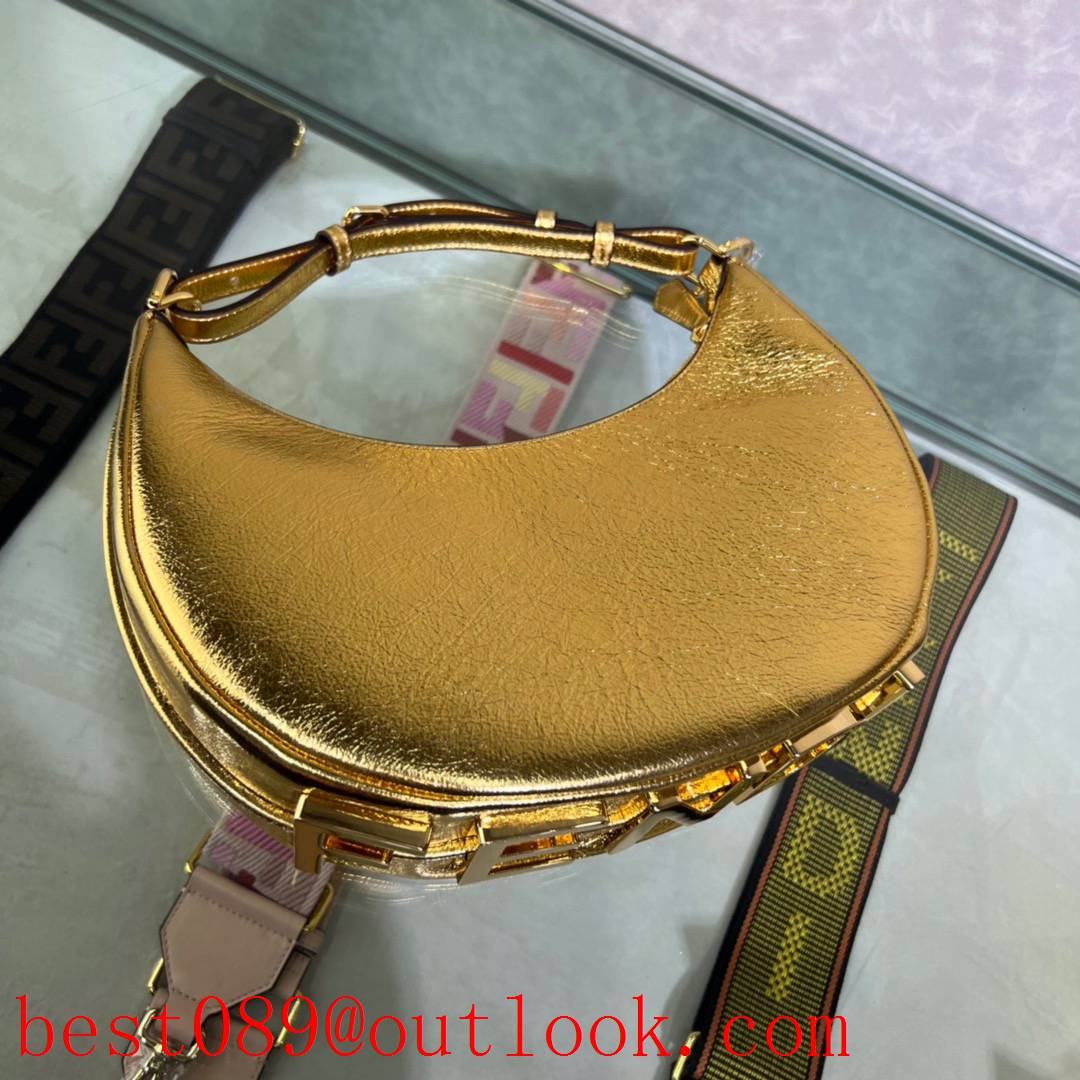 Fendi medium big logo handbag gold praphy leather underarm bag 3A copy