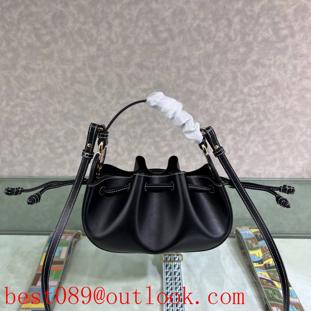 Fendi black mini tonal full-grain leather pomodorino drawstring closure bag 3A copy