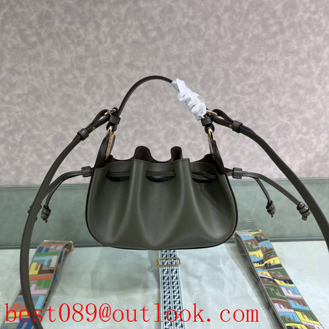 Fendi black mini tonal full-grain leather pomodorino drawstring closure bag 3A copy