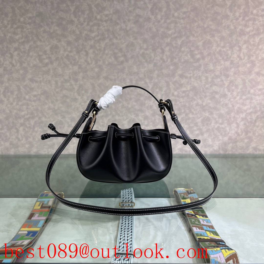 Fendi black mini tonal full-grain leather pomodorino drawstring closure bag 3A copy