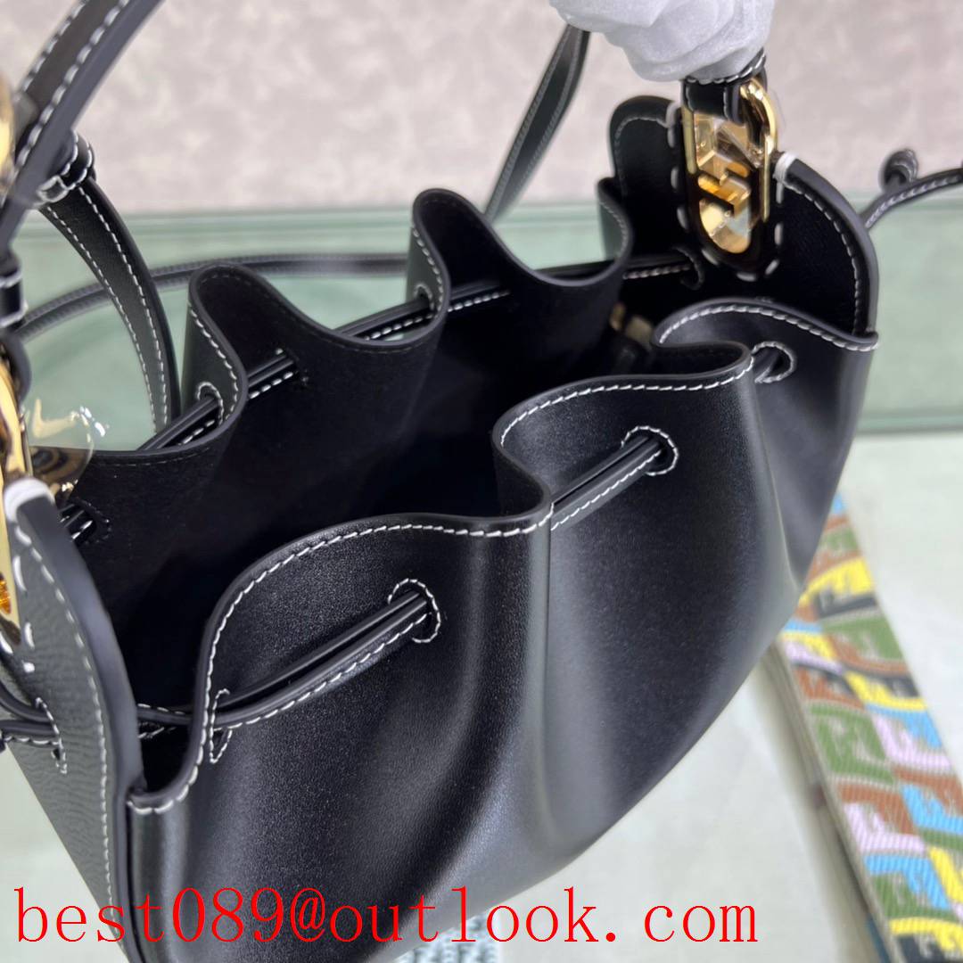 Fendi black mini tonal full-grain leather pomodorino drawstring closure bag 3A copy