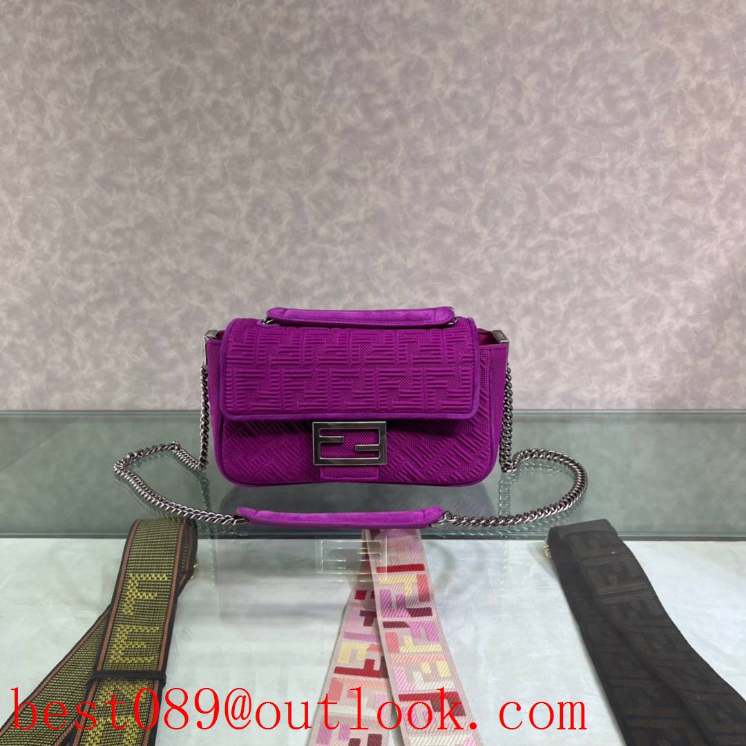 Fendi Medium Iconic Baguette chain shoulder strap 3D textured FF pattern purpule Handbag 3A copy
