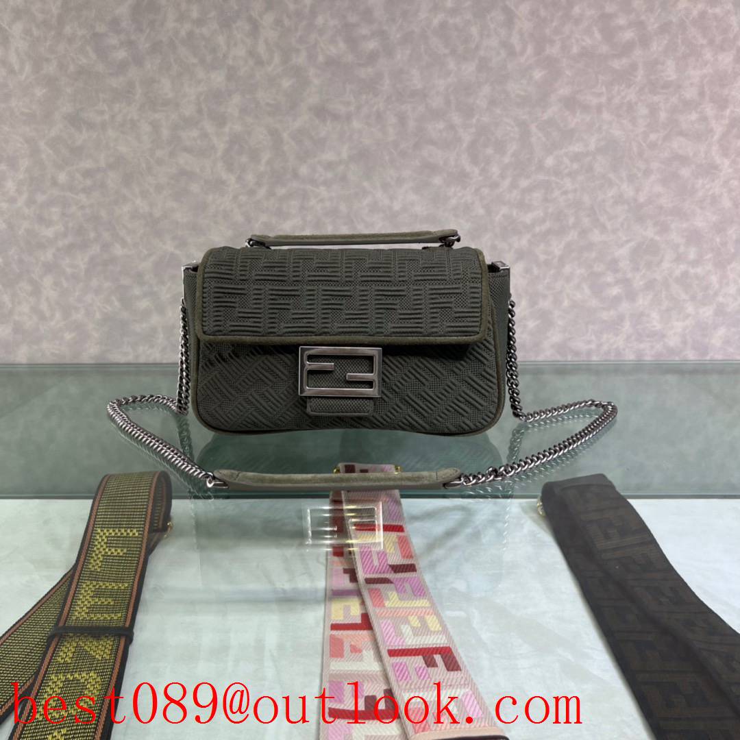 Fendi chain shoulder strap grey Baguette FF pattern Handbag Medium Iconic 3D textured bag 3A copy