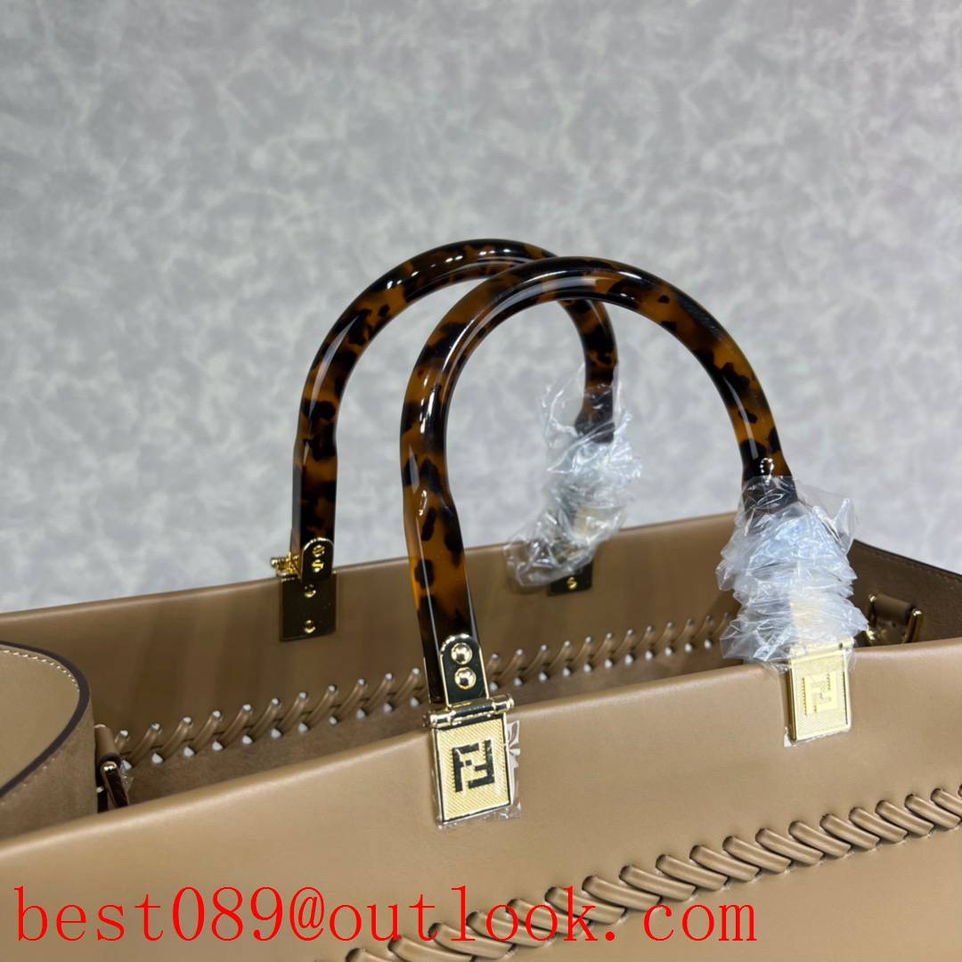 Fendi  leather tote apricot Large letter LOGO hand-woven shopping bag 3A copy