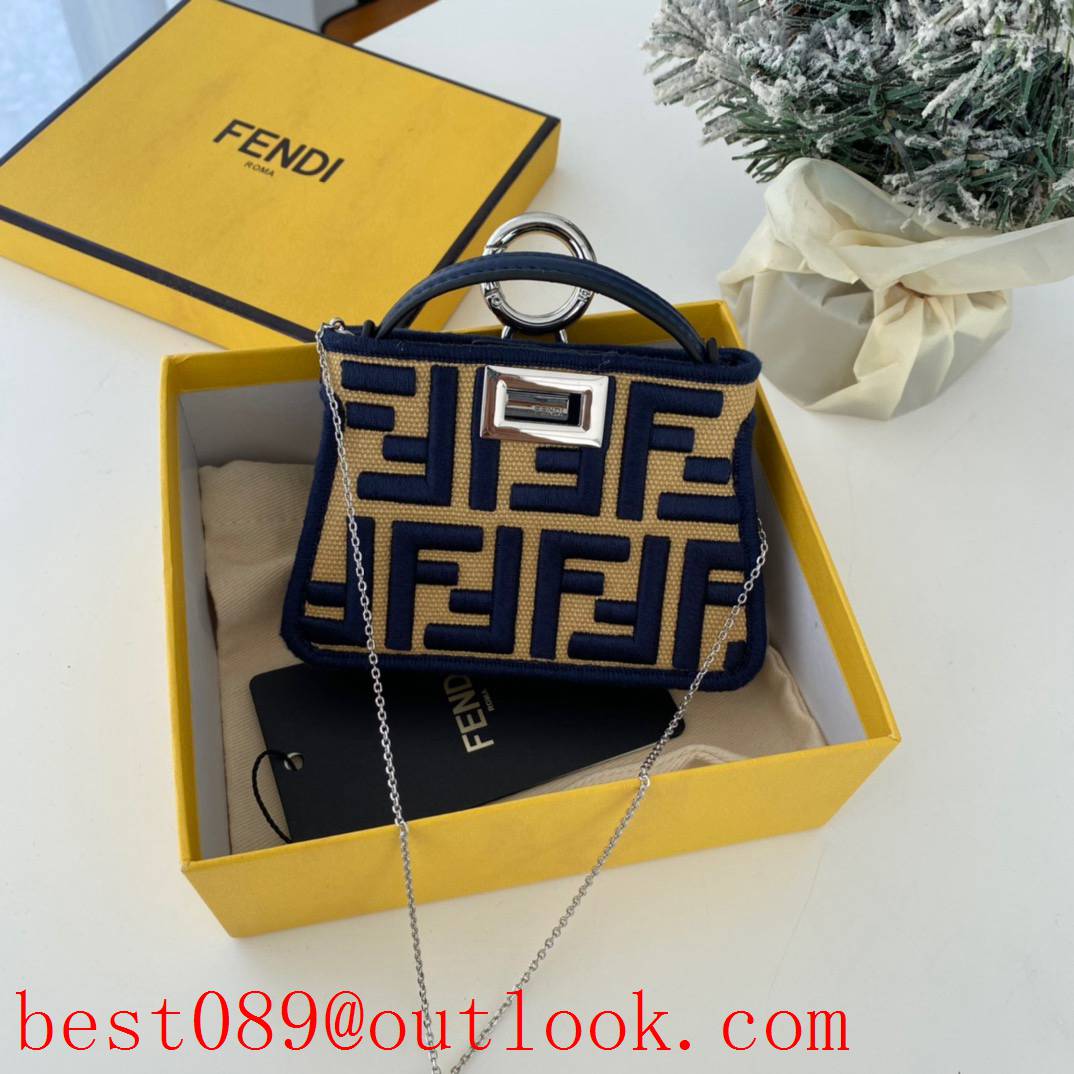 Fendi black minipeekaboo embroidered logo FF Adjustable chain tote shoulder bag 3A copy