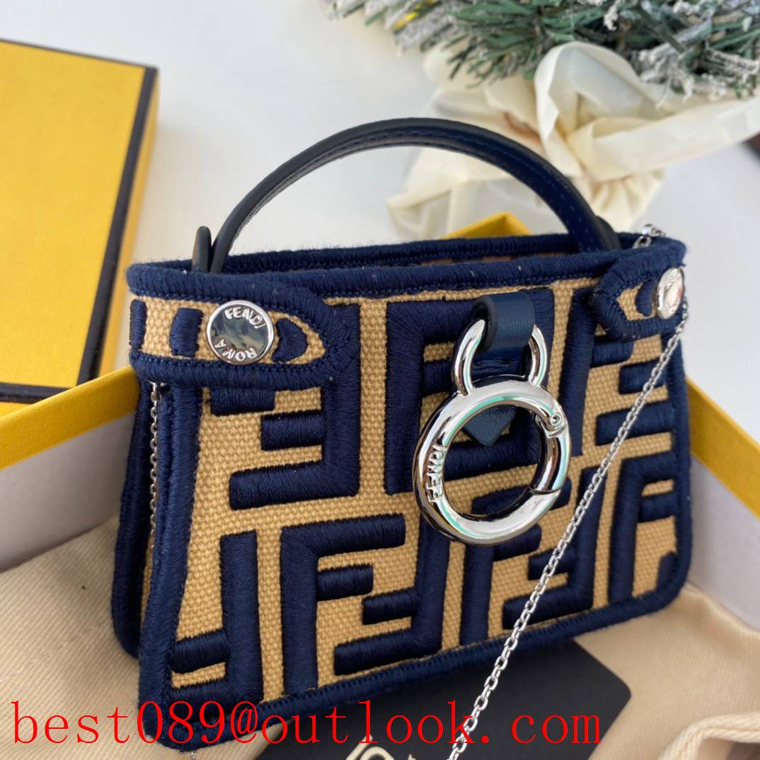 Fendi black minipeekaboo embroidered logo FF Adjustable chain tote shoulder bag 3A copy