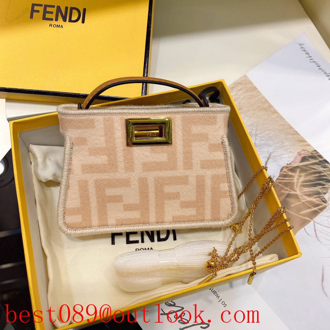 Fendi cream chain tote shoulder embroidered logo FF Adjustable minipeekaboo bag 3A copy