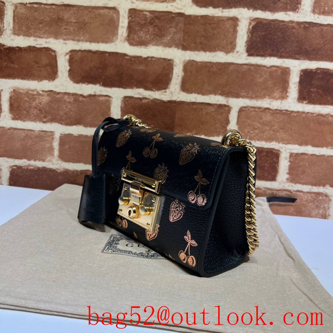 Gucci black Padlock berry print small shoulder chain bag