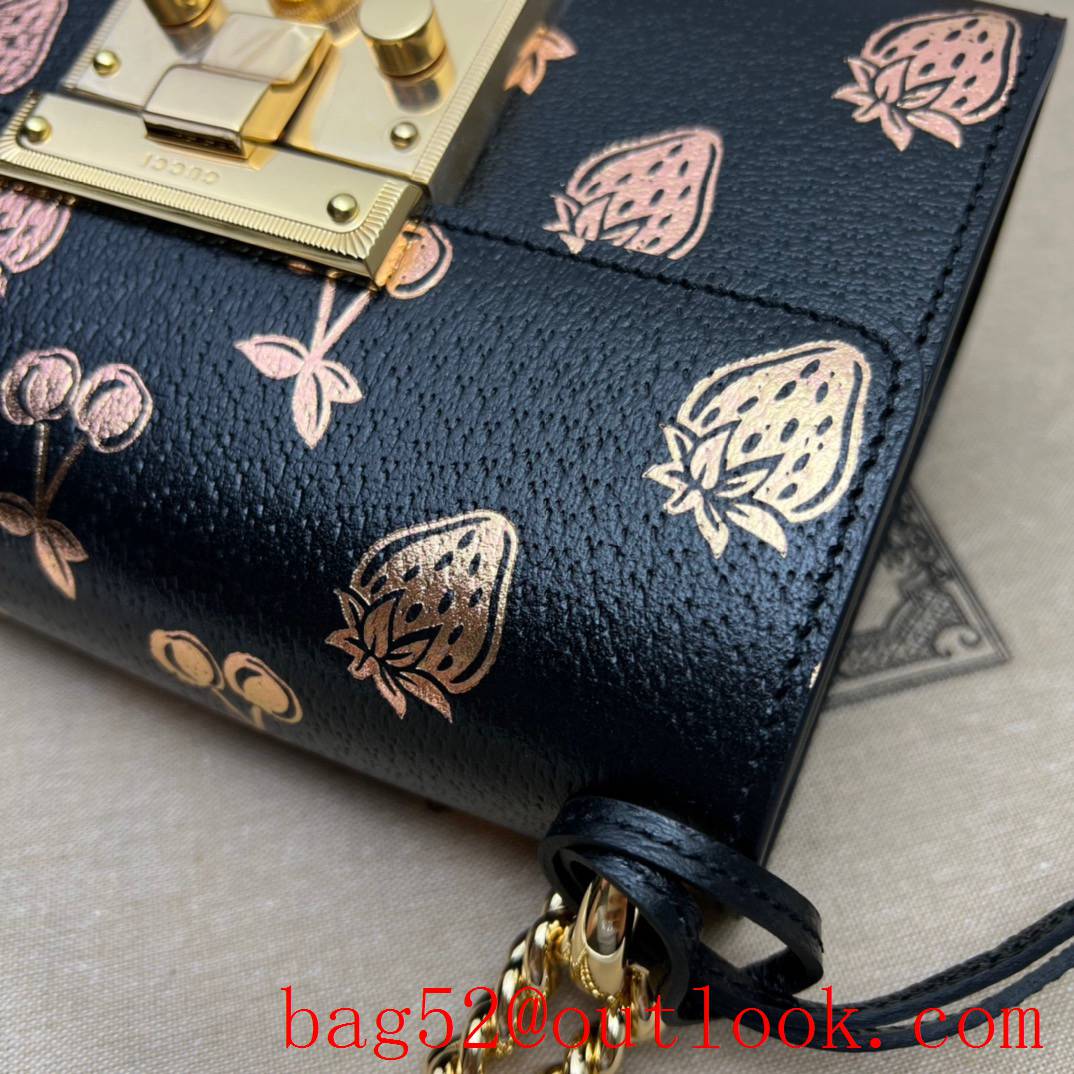 Gucci black Padlock berry print small shoulder chain bag